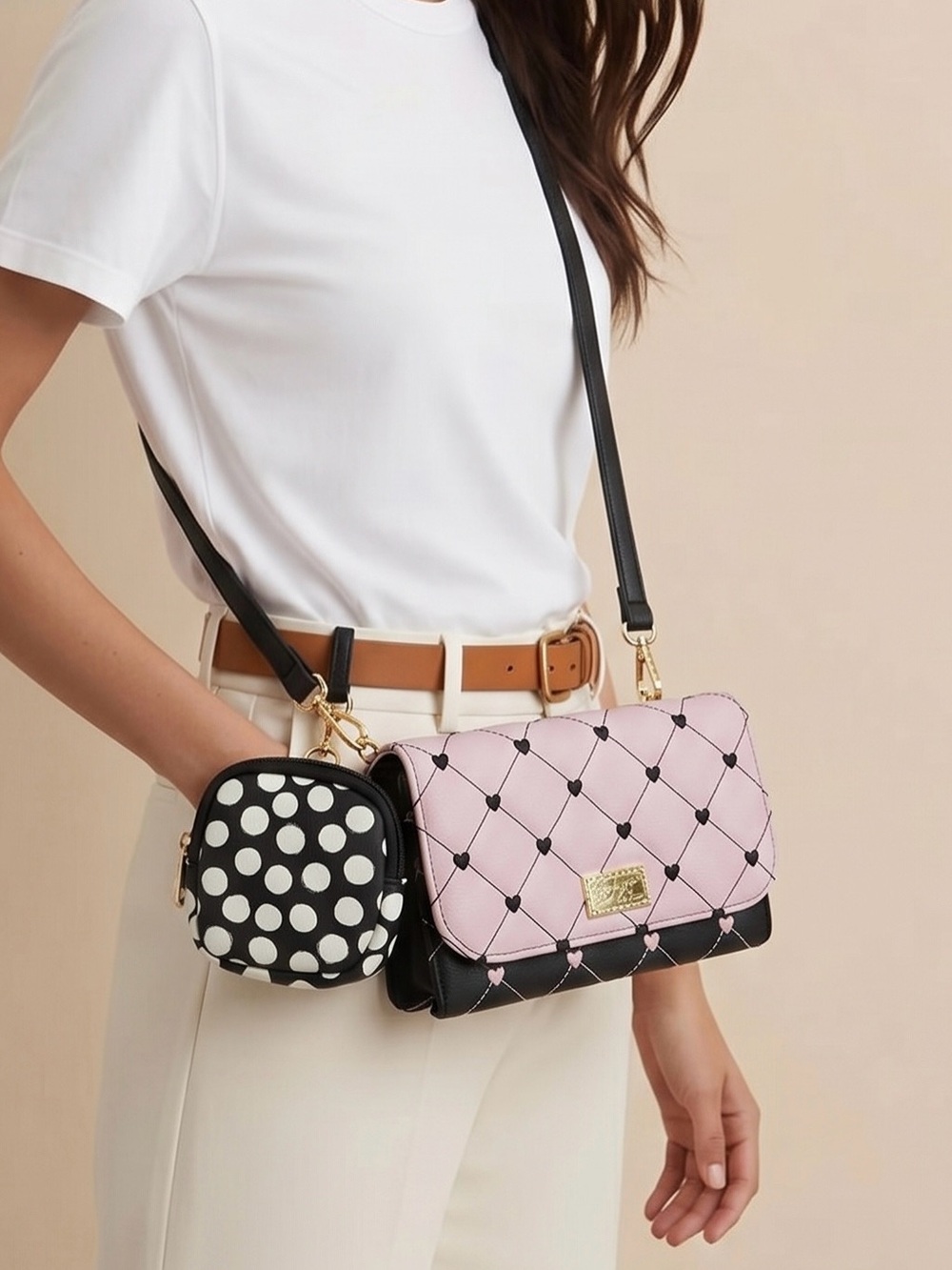 Luv Betsey by Betsey Johnson Pink Heart Quilted Crossbody Bag with Coin Purse